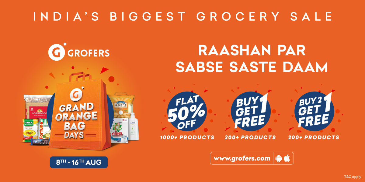 Grofers announces 4th edition of Grand Orange Bag Days,India’s biggest