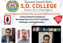 Virtual Interaction on‘Managing news&life of a Journalist:challenges&opportunities’ at GGDSD College Virtual Interaction on‘Managing news&life of a Journalist: challenges&opportunities’ at GGDSD College